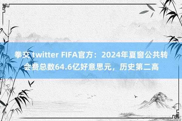 拳交 twitter FIFA官方：2024年夏窗公共转会费总数64.6亿好意思元，历史第二高
