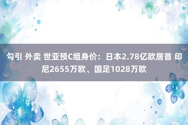 勾引 外卖 世亚预C组身价：日本2.78亿欧居首 印尼2655万欧、国足1028万欧